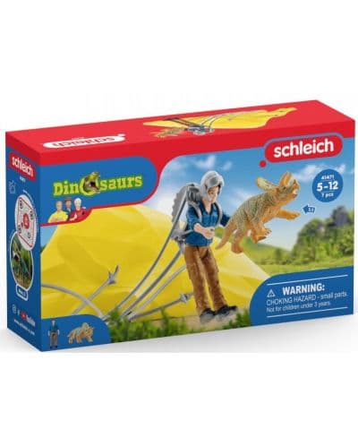 Игрален комплект Schleich Dinosaurs - Парашутист спасява трицератопс