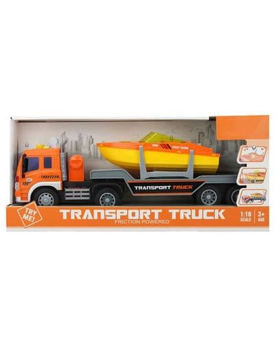 Игрален комплект Ocie - Камион с платформа и лодка, City Service
