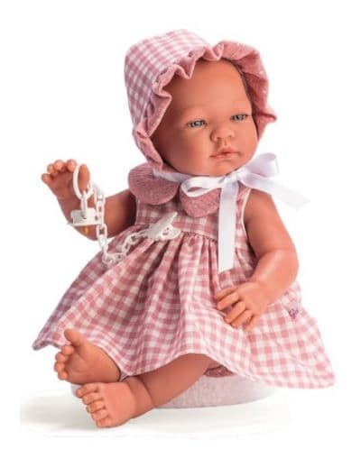 Кукла-бебе Asi Dolls - Мария с розова рокля и карирана шапка