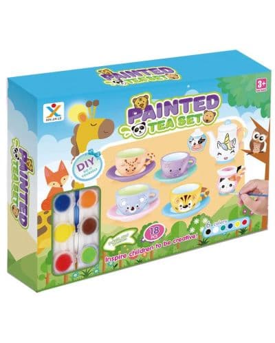 Комплект за оцветяване Felyx Toys - Керамичен сервиз за чай, Животни, 18 части