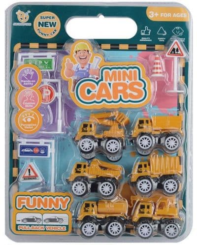 Игрален комплект Raya Toys - Строителни машини с пътни знаци