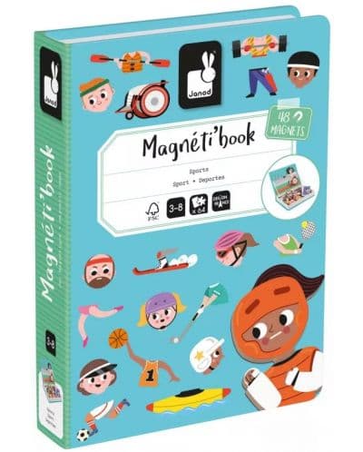 Детска магнитна книга Janod - Спортове, 48 части