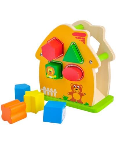 Игрален комплект Acool Toy - Дървена къщичка с животни, сортер