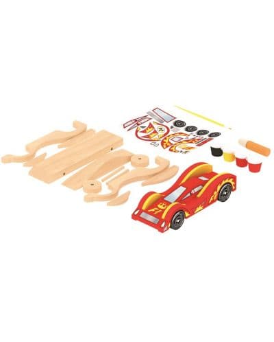 Игрален комплект Acool Toy - Направи си сам дървен състезателен автомобил