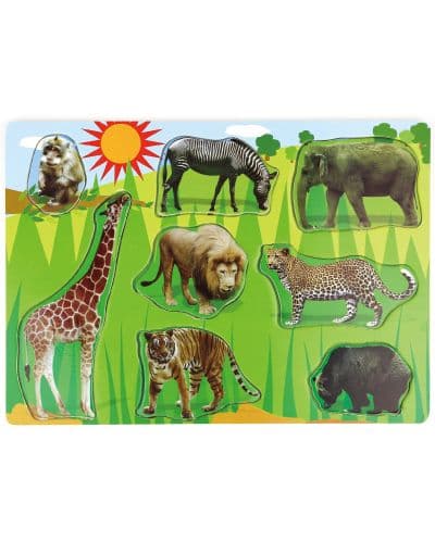 Дървен пъзел Acool Toy - Диви животни, 9 части