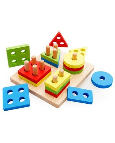 Дървена игра за нанизване Acool Toy - Геометрични фигури