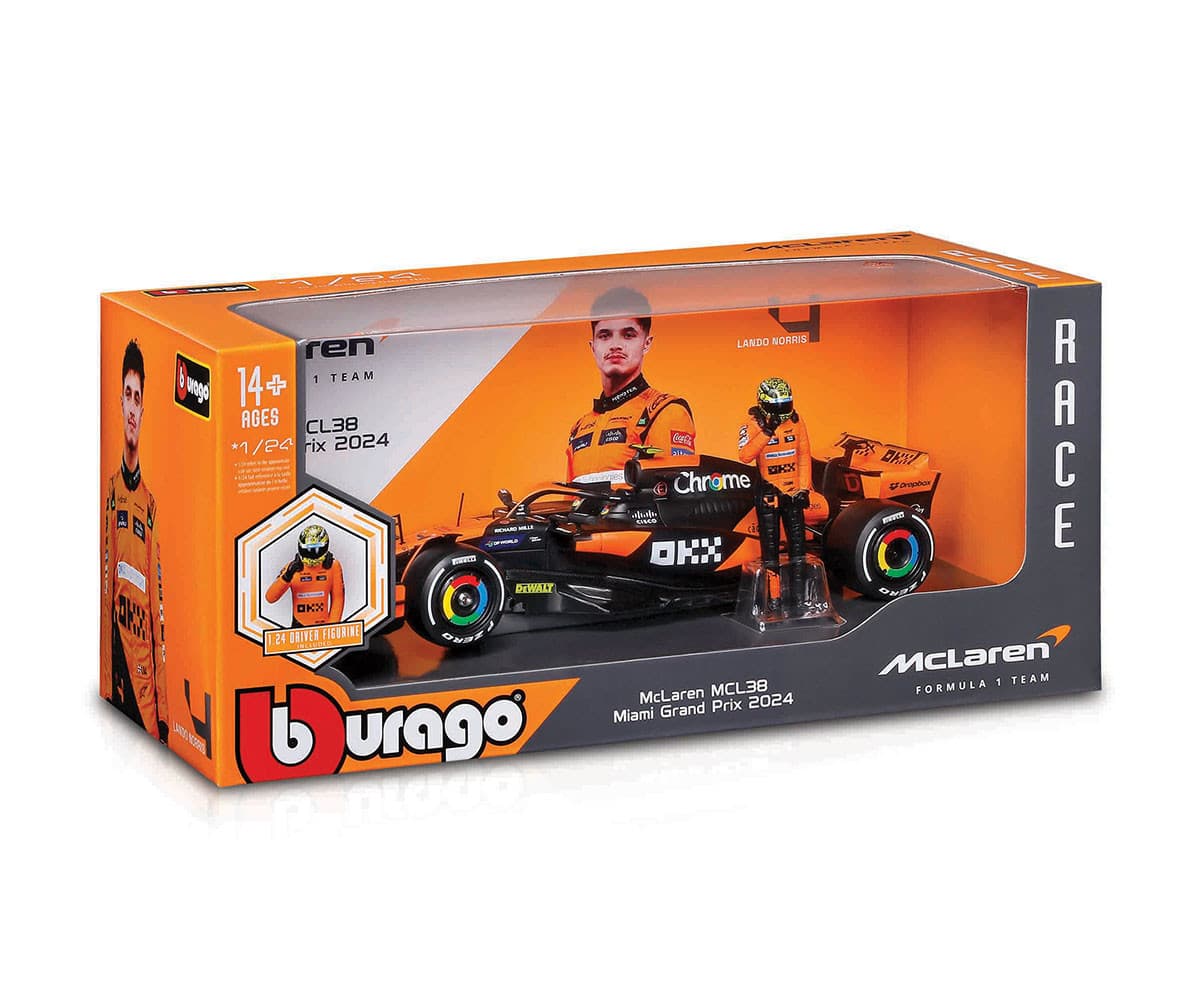 Bburago - модел на кола 1:24 - McLaren Team MCL38 с фигура на шофьор 4 Lando Norris