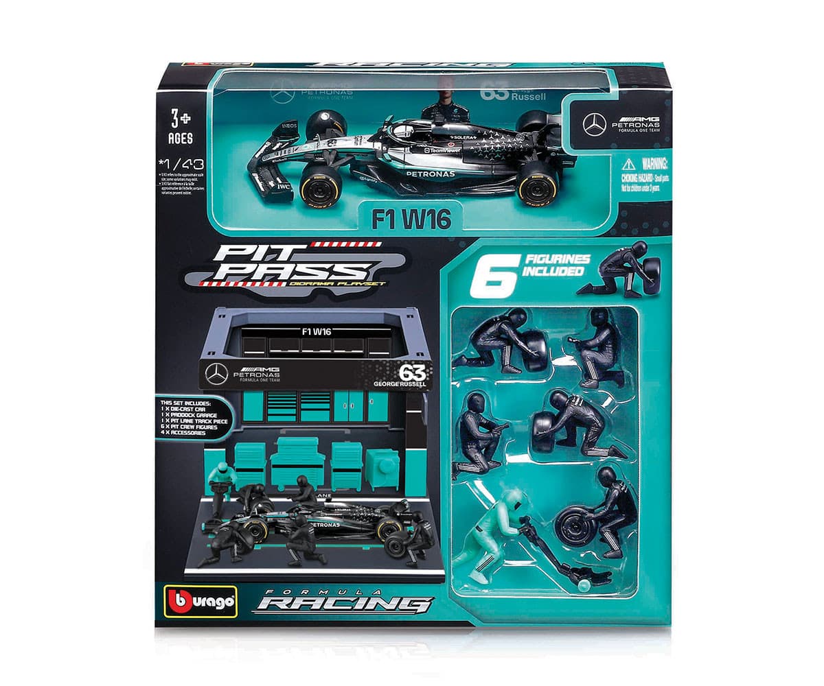 Bburago - Комплект за игра: Бокс F1 Mercedes-AMG W16 (#63)