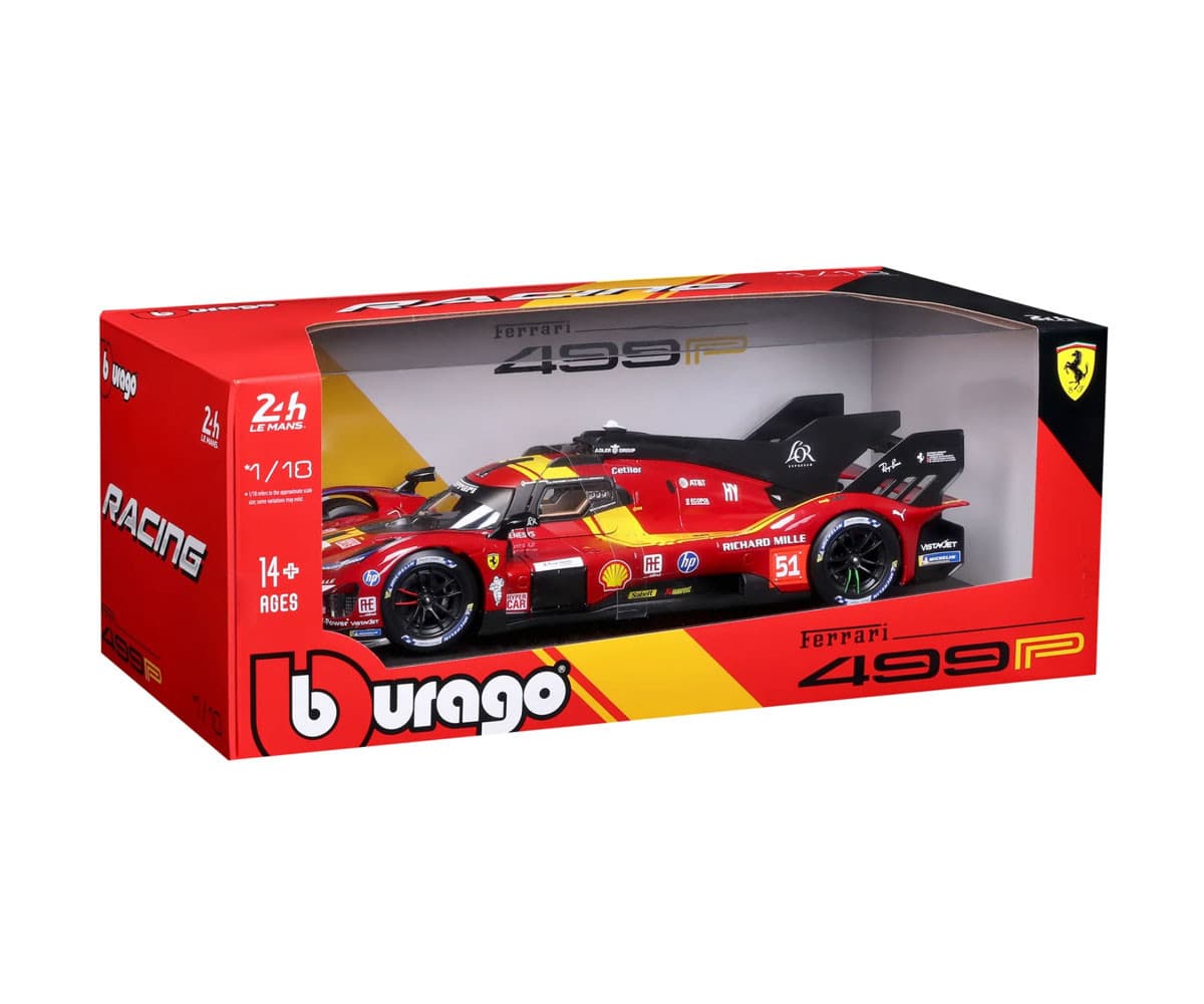 Bburago Ferrari - модел на кола 1:18 - 499P (LeMans 2025), червен цвят