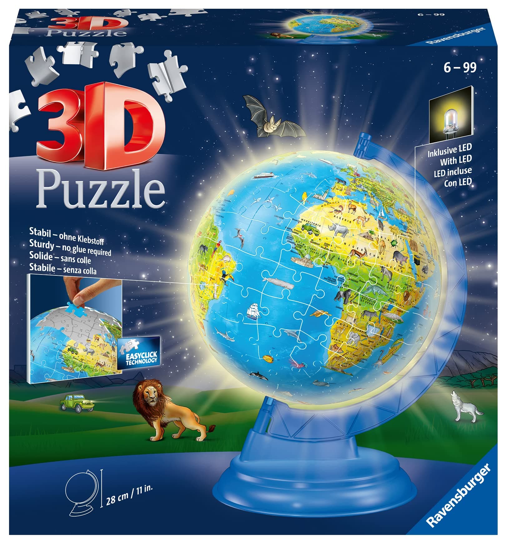 Светещ 3D Пъзел Ravensburger 180 ел. - Детски глобус