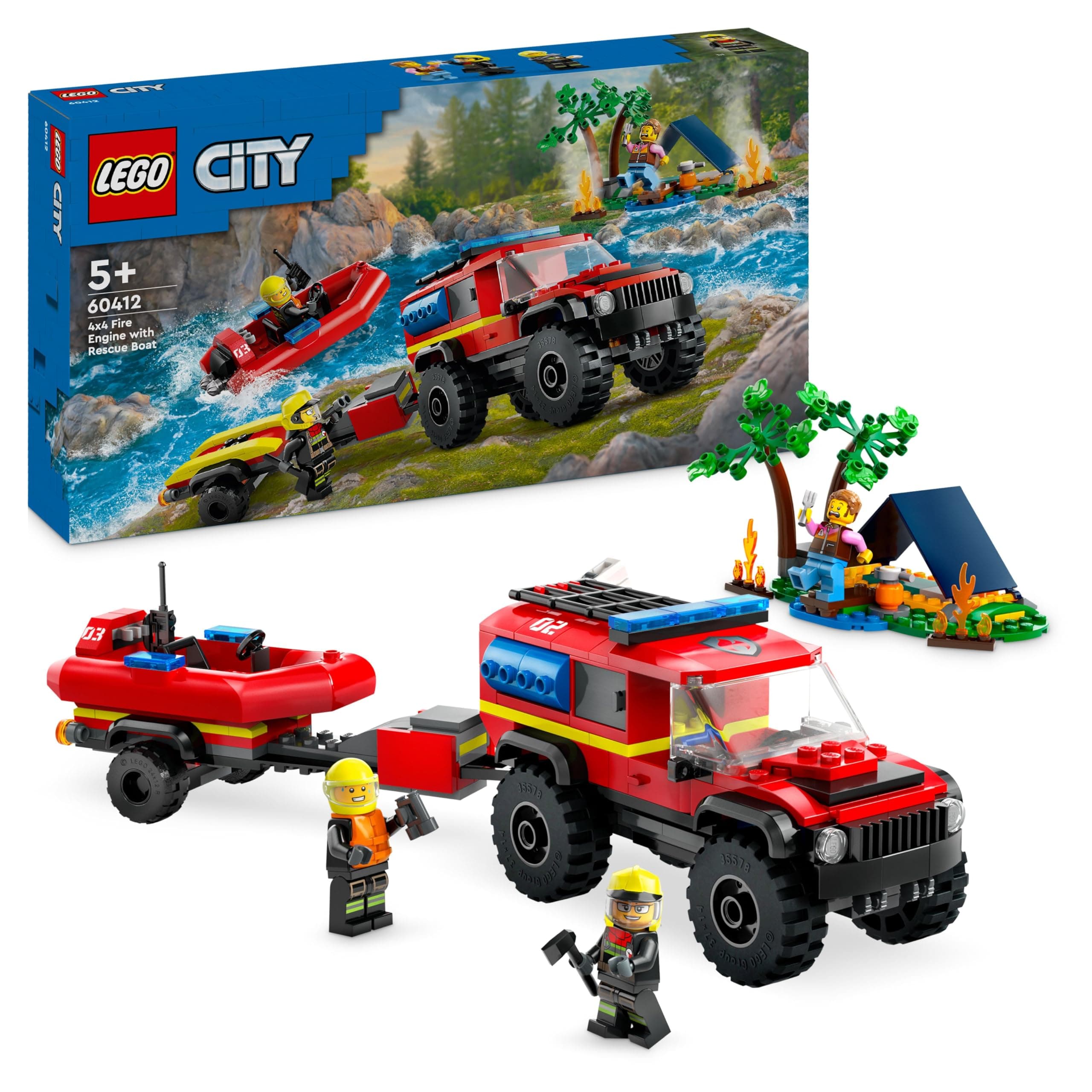 LEGO® City Fire 60412 - Пожарникарски камион 4x4 със спасителна лодка