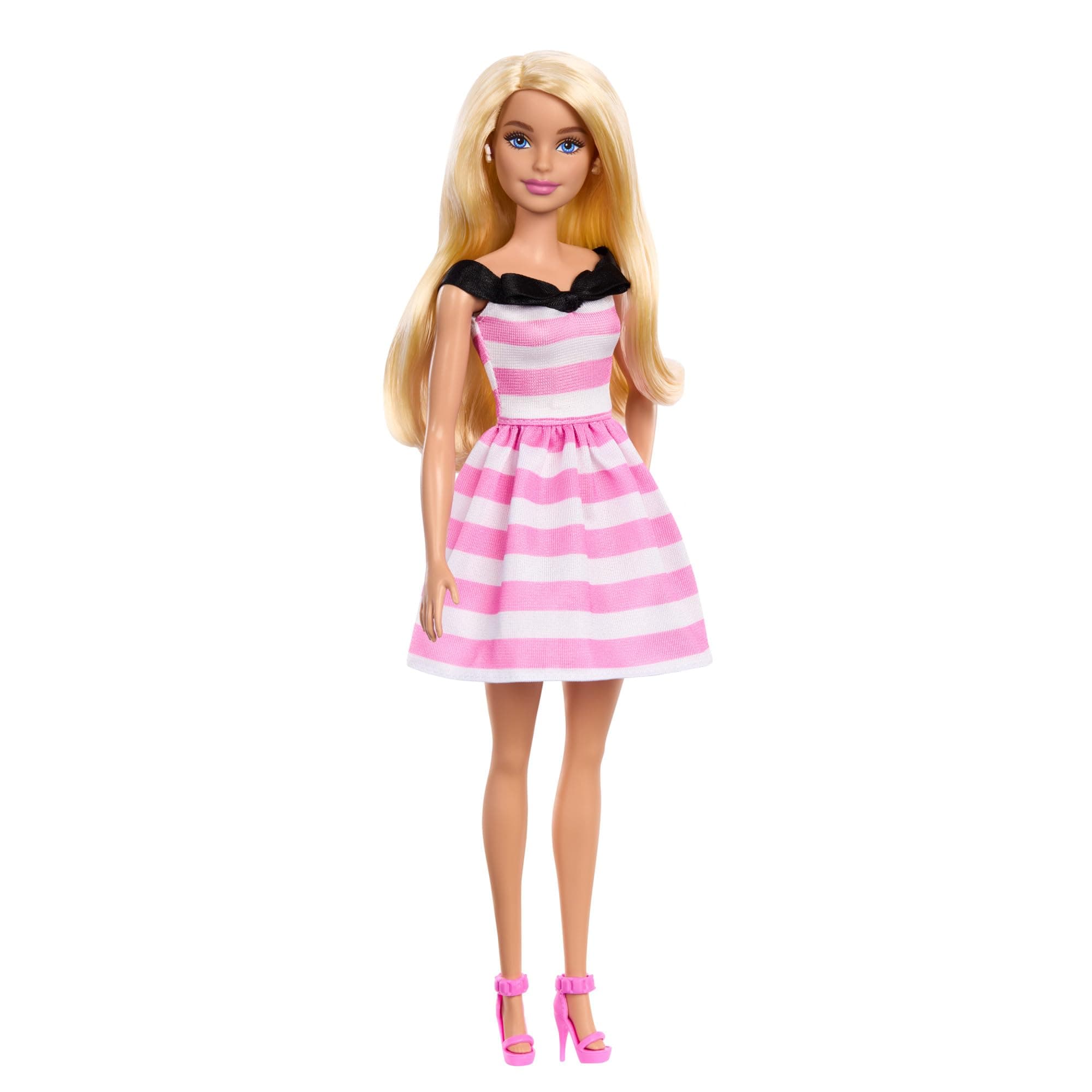 Barbie - Колекционерска кукла: 65-та годишнина, рокля с бели и розови райета