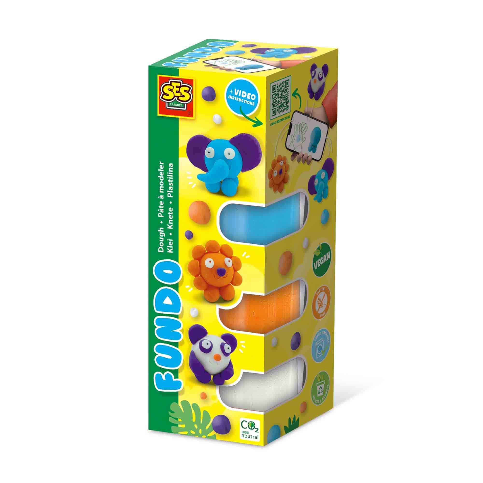SES - FunDo Dough: Пластилин диви животни, 3x90гр и 1x40гр