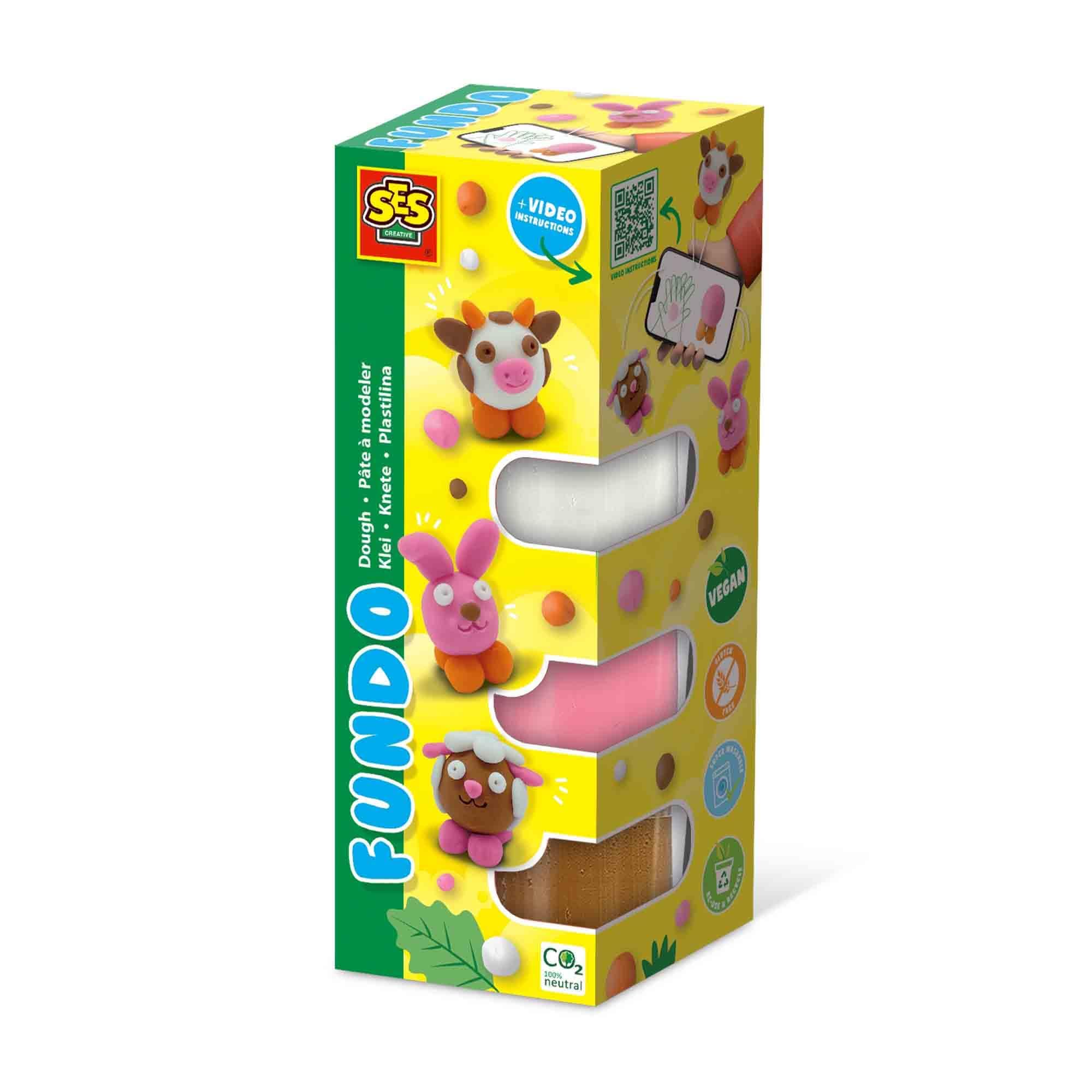 SES - FunDo Dough: Пластилин животни във фермата, 3x90гр и 1x40гр
