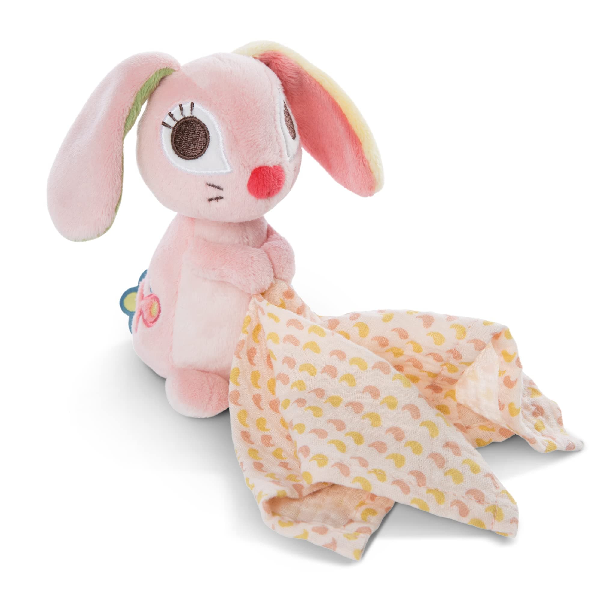 NICI Мека играчка 3D Жирафчето Сасума с муселинова кърпичка, 13см. 0+ мес.