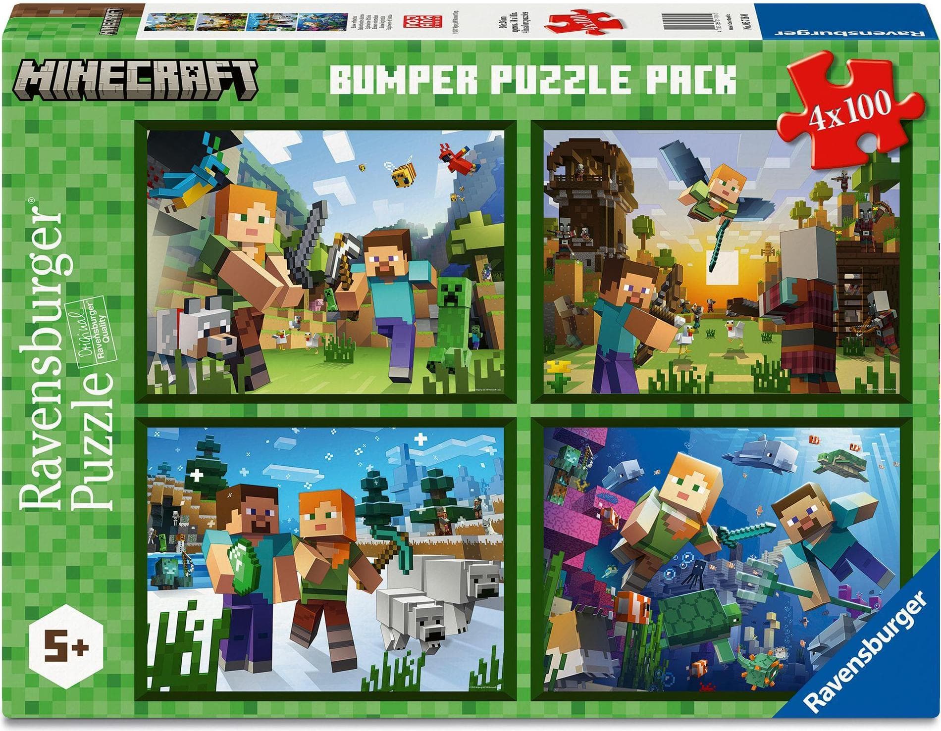 Пъзел Ravensburger 4x100 ел. - Minecraft