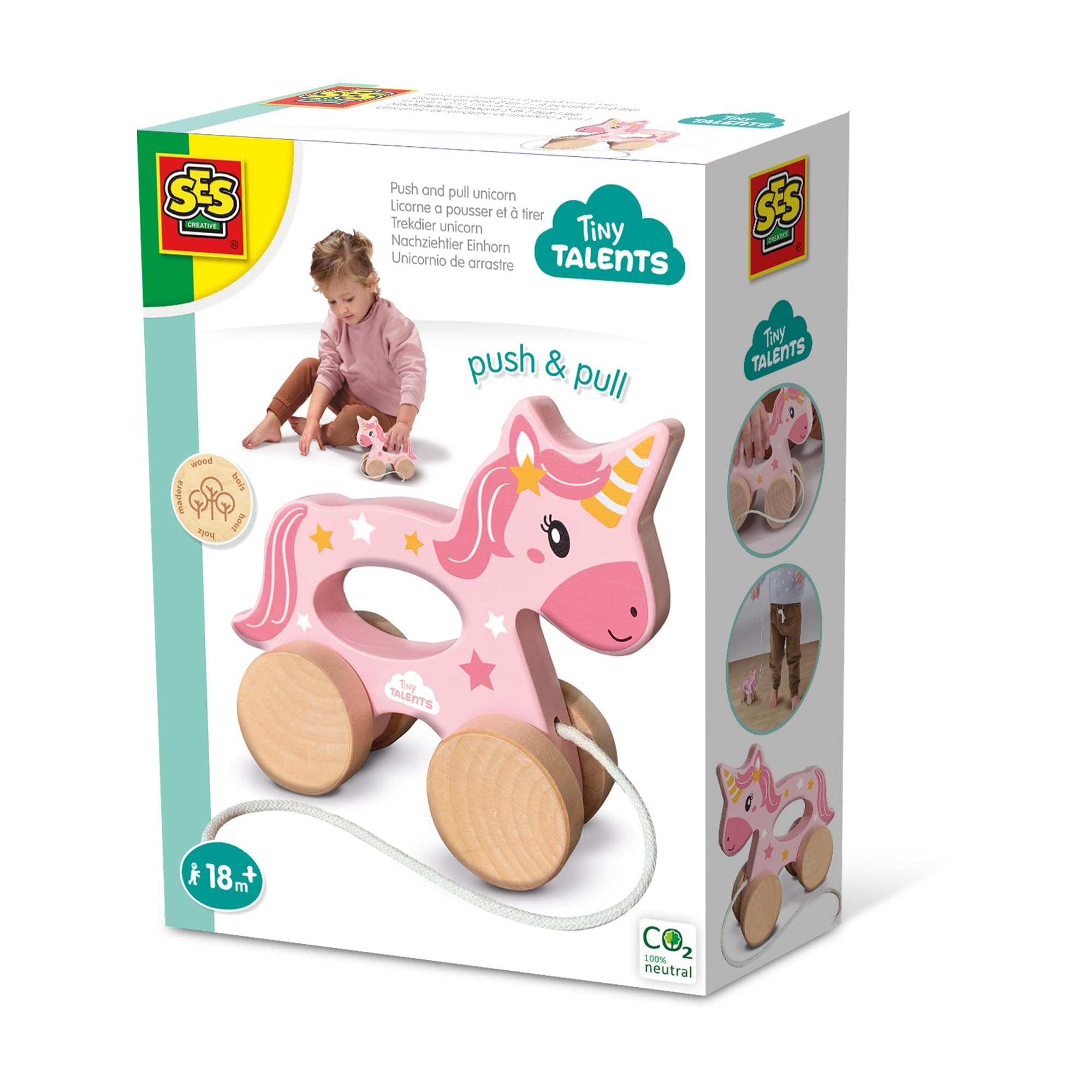 SES - Дървена играчка за дърпане, Еднорог