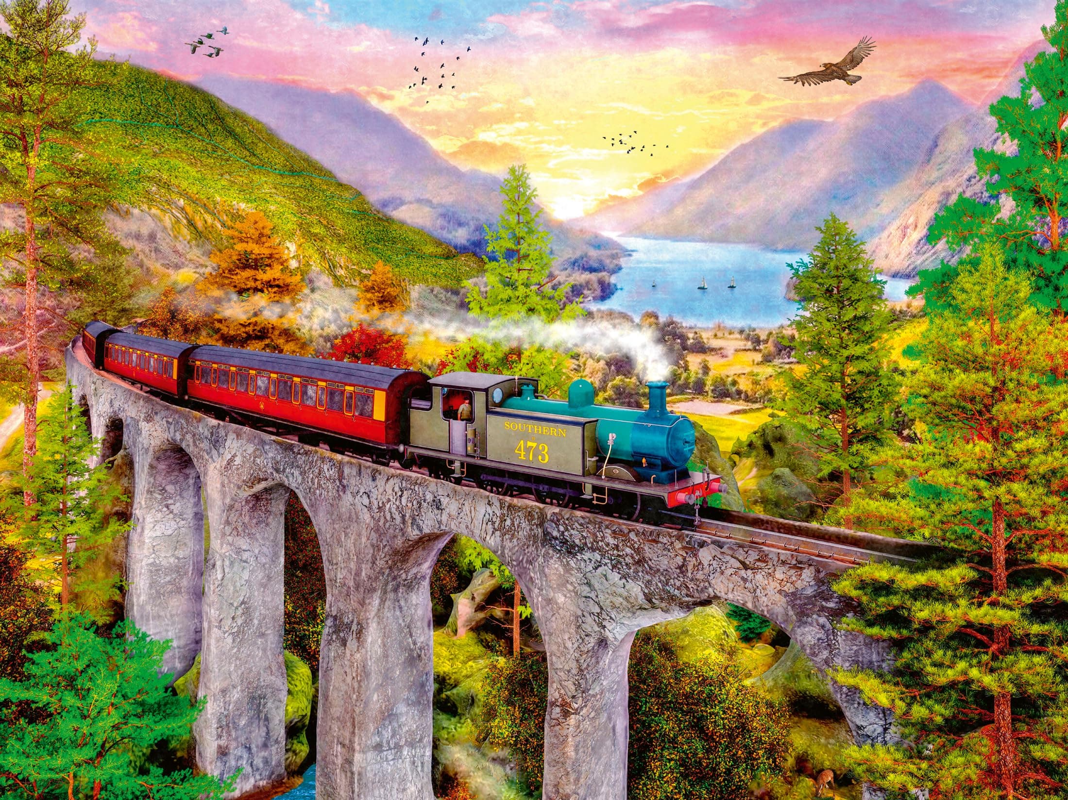 Пъзел Ravensburger 1500 ел. - Пътуване с влак през есента