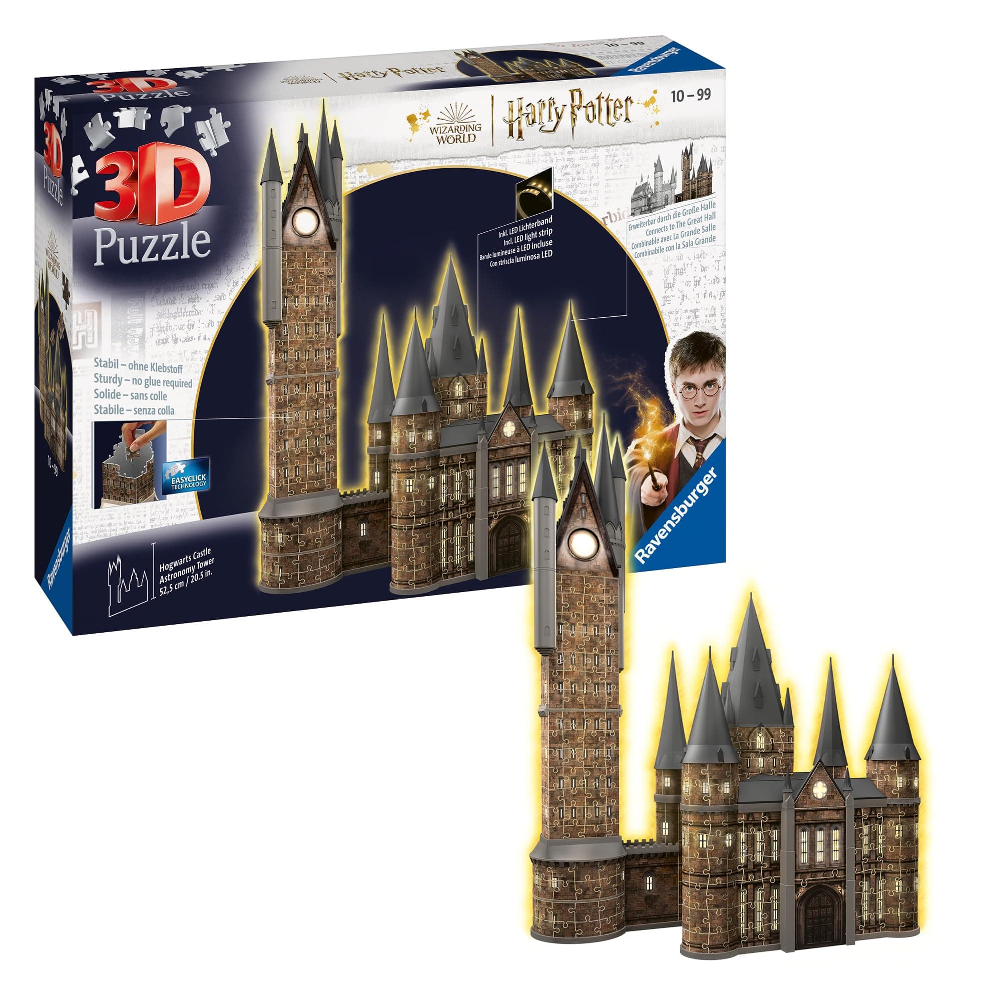 Светещ 3D Пъзел Ravensburger 540 ел. - Хари Потър: Астрономическата кула на Замъкът Хогуортс