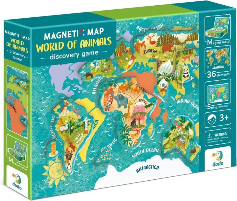 Магнитна игра 36 части Dodo - Карта на Животните по света