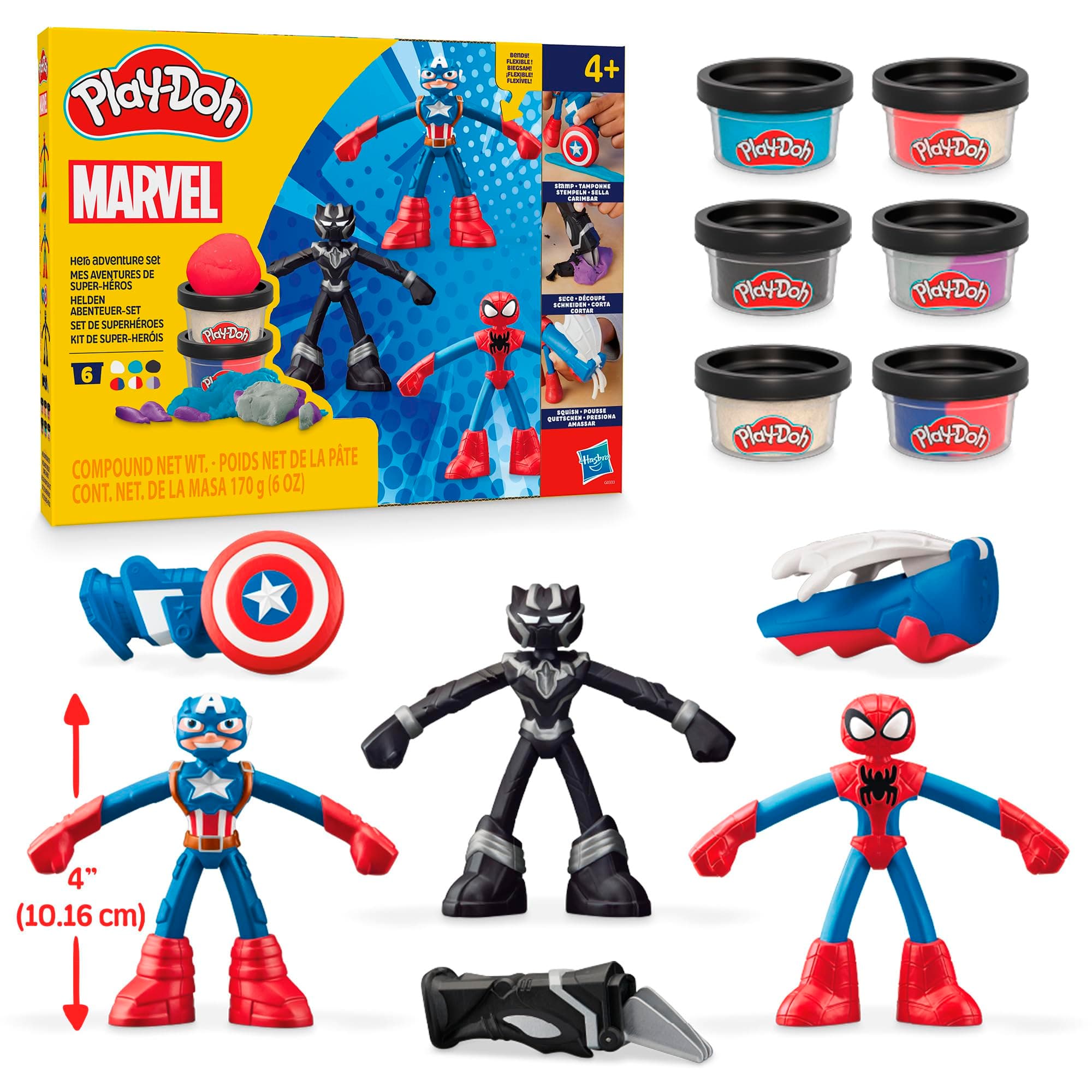 Play Doh Marvel - Комплект с фигурки Капитан Америка, Спайдърмен и Черната пантера