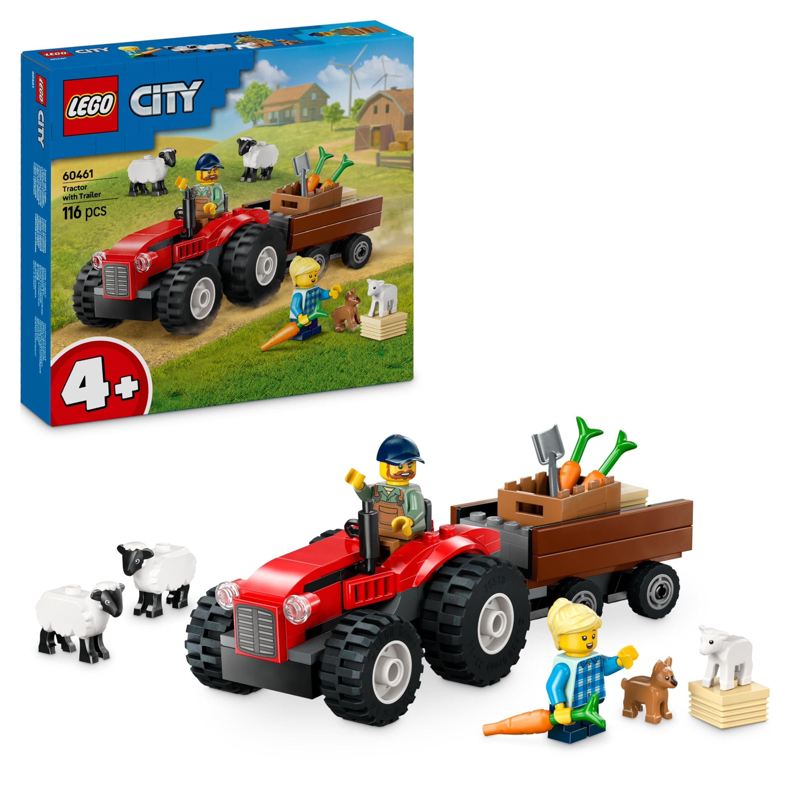 LEGO® City 60461 - Червен фермерски трактор с ремарке и овца