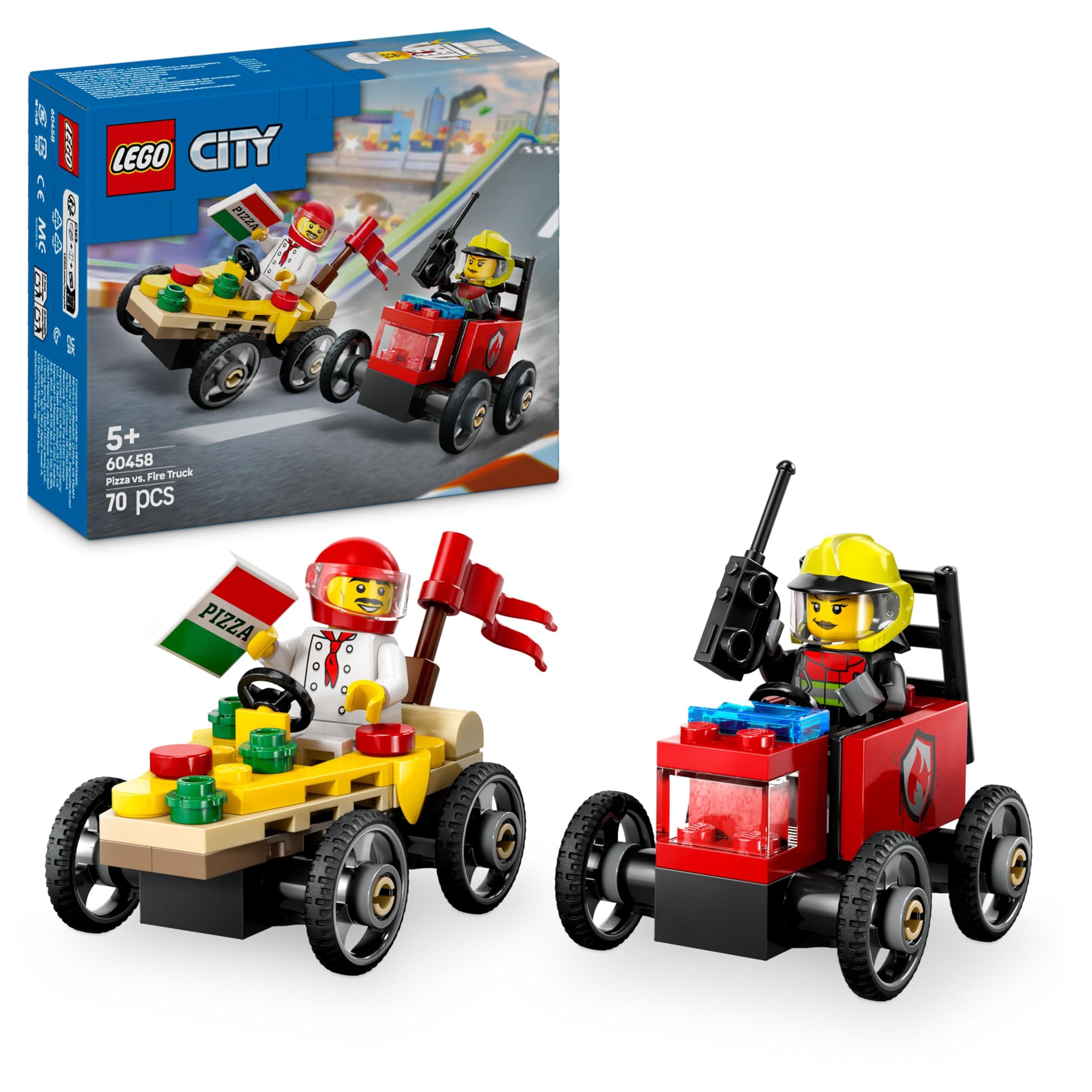 LEGO® City 60458 - Камион за пица срещу пожарна кола: Комплект състезателни коли