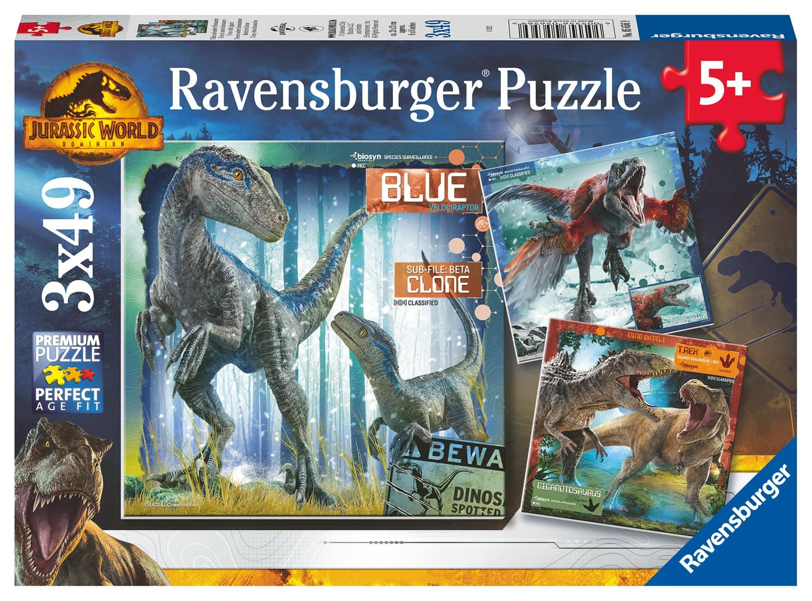 Пъзел Ravensburger 3x49 ел. - Джурасик свят: Доминион