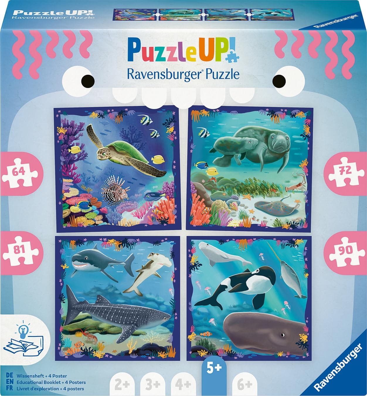 Пъзел Ravensburger 4-в-1: 64/72/81/90 ел. - Океански живот