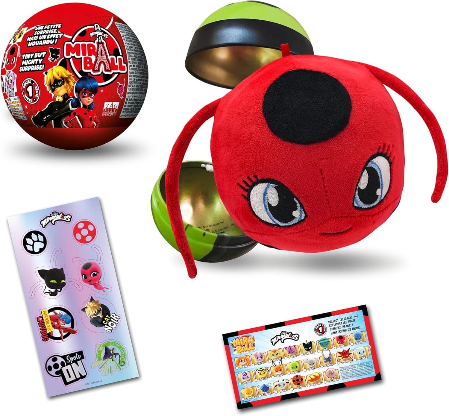 MIRABALL MIRACULOUS Калинката и Котарака Топка с плюшена играчка изненада M14025/14007