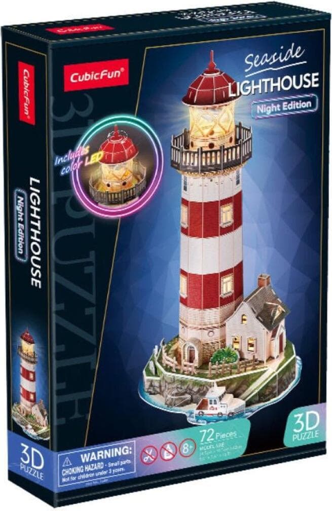 CubicFun Пъзел 3D Морски фар Lighthouse Night Edition 72ч. с LED светлини