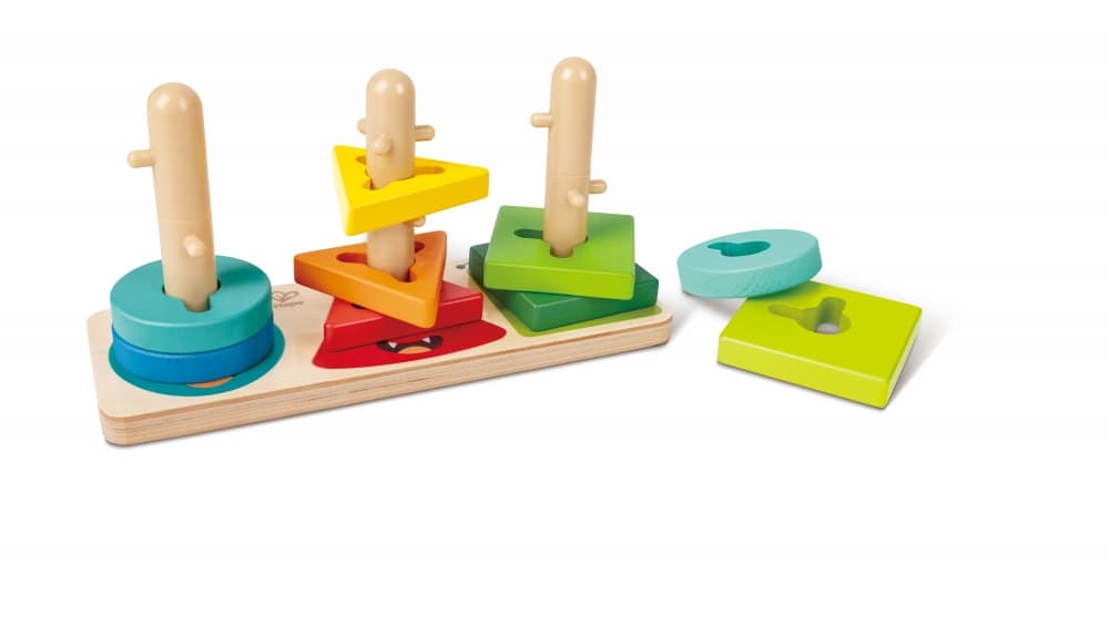 Комплект дървени форми за подреждане, Hape, Twist & Stack, 10 части