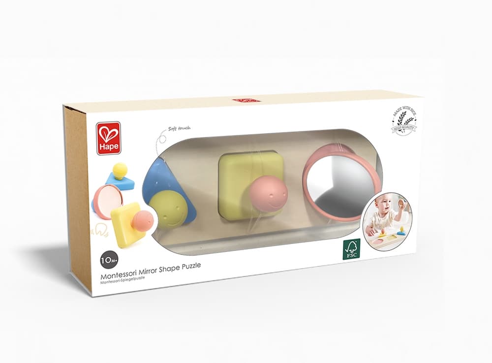 Образователна сензорна играчка Монтесори, Hape, Огледални форми, 24.6 x 6 x 8.8 см