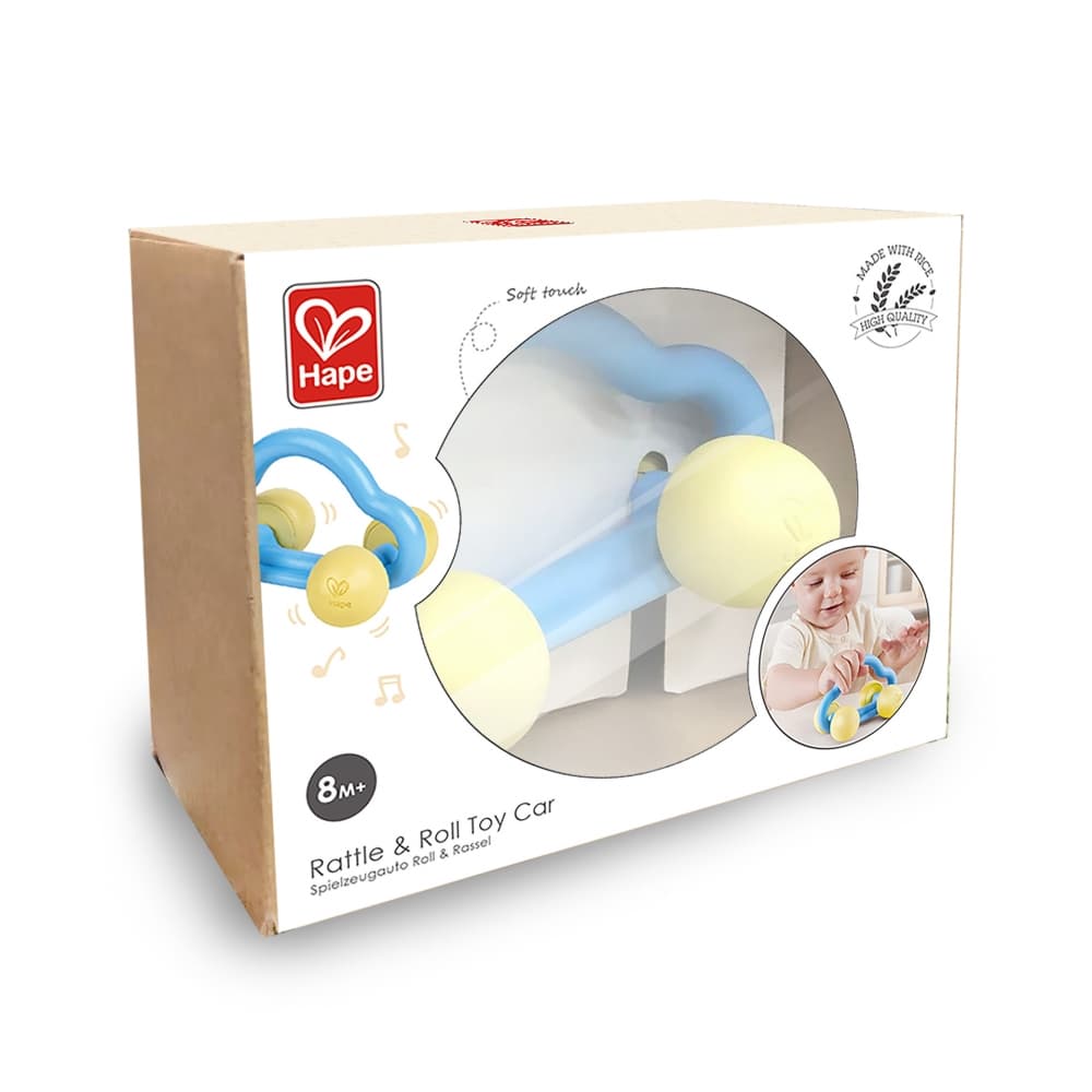 Бебешка дрънкалка и гризалка 2 в 1, Hape, Кола, 12.5 x 7.3 x 7.5 см