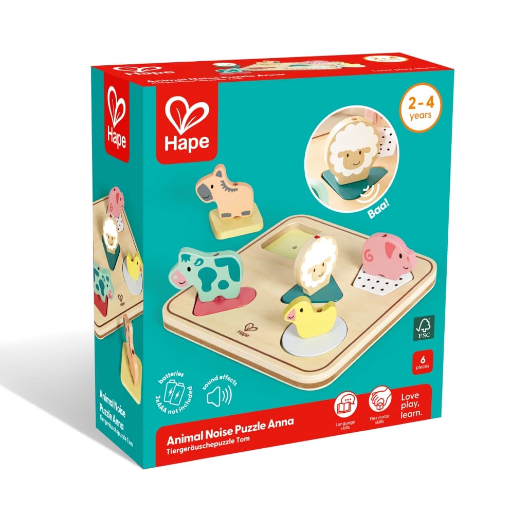 Дървен звуков пъзел, Hape, Животни, 6 части