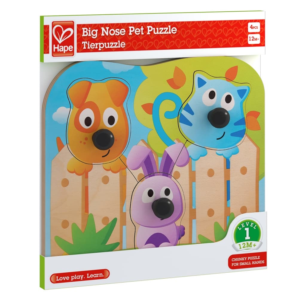 Бебешки дървен пъзел, Hape, Животни, 4 части