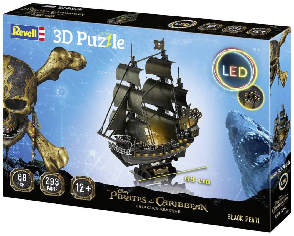 Пъзел, Revell, Карибски пирати, Черната перла с LED осветление 3D, 293 части
