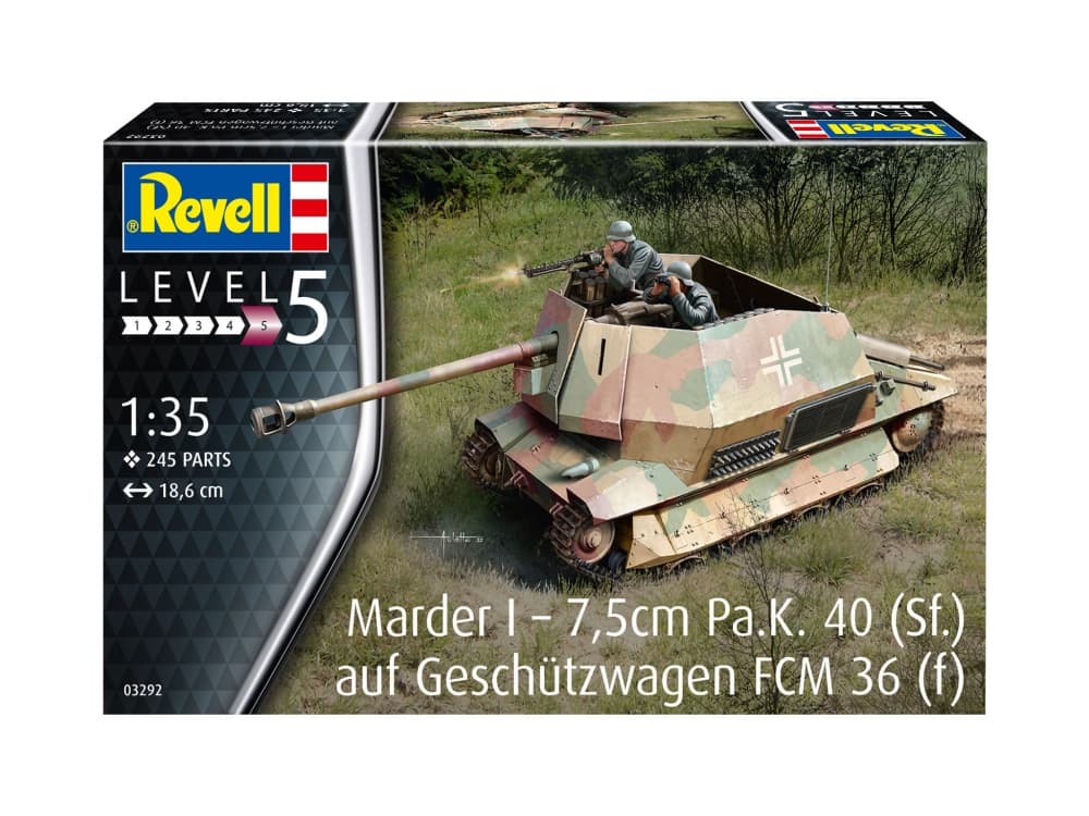 Сглобяем модел, Revell, Танков разрушител Marder I - 7,5cm Pa.K. 40 (Sf.) Auf Geschutzwagen FCM 36 (f), 245 части