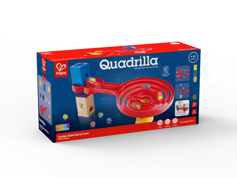 Комплект дървена писта, Hape, Quadrilla, Двустранна спирала, 9 части