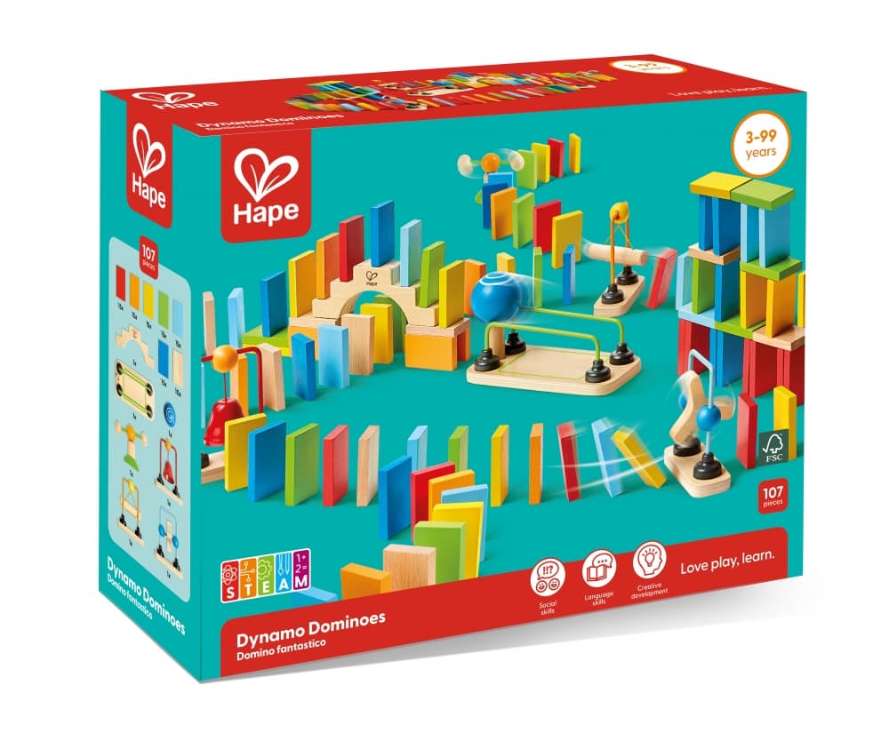 Дървен комплект, Hape, Домино, 107 части