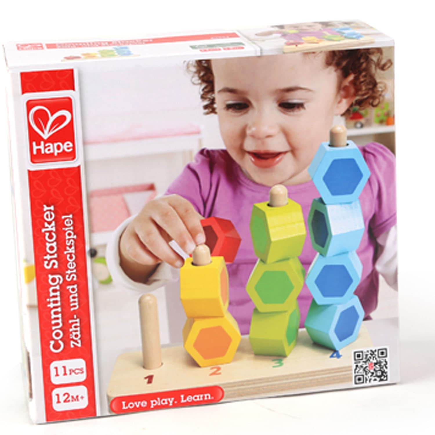 Дървен комплект, Hape, Разноцветни дървени форми за нанизване, 11 части