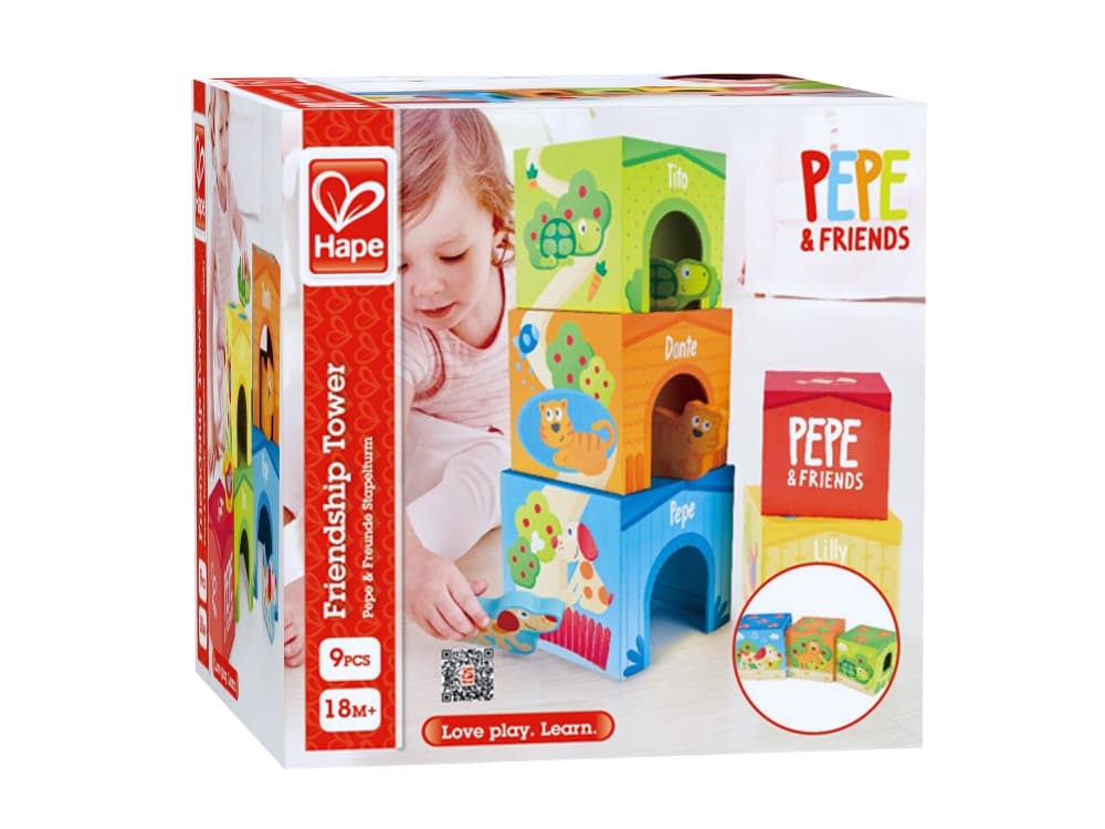 Дървен комплект, Hape, Кула с животинки, 9 части