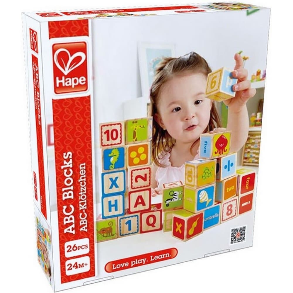 Дървен комплект, Hape, Дървени кубчета с букви, 26 части