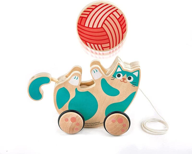 Дървена играчка за дърпане, Hape, Коте с дрънкалка