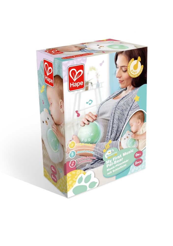 Интерактивна играчка, Hape, Музикална плюшена лампа за сън, Мече, 23 x 15.5 x 9 см