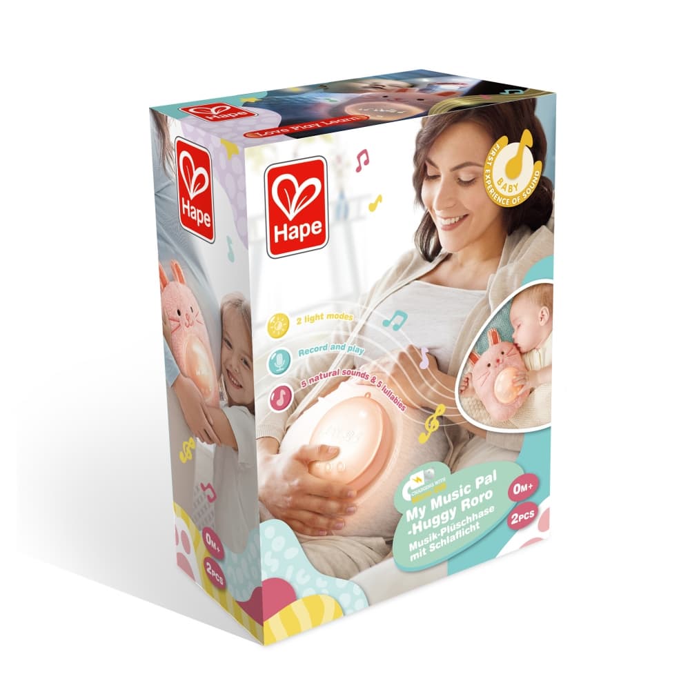 Интерактивна играчка, Hape, Музикална плюшена лампа за сън, Зайче, 23 x 15.5 x 9 см