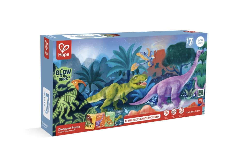 Пъзел, Hape, Динозаври, Свети на тъмно, 200 части