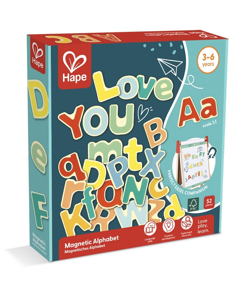 Комплект магнитни букви, Hape, Английската азбука, 52 части