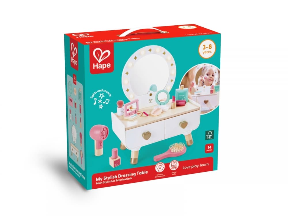 Дървена детска толетка за гримиране, Hape, 14 части
