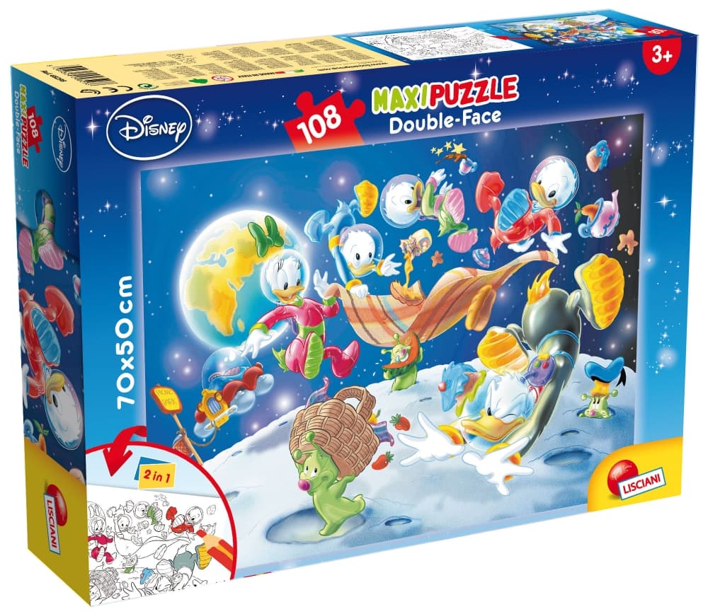 Пъзел, Lisciani, Mickey Mouse, В космоса, Двулицев пъзел 108 части